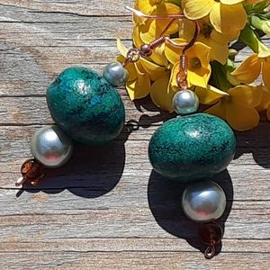 Boho Green Howlite Chunky Dangly Earrings